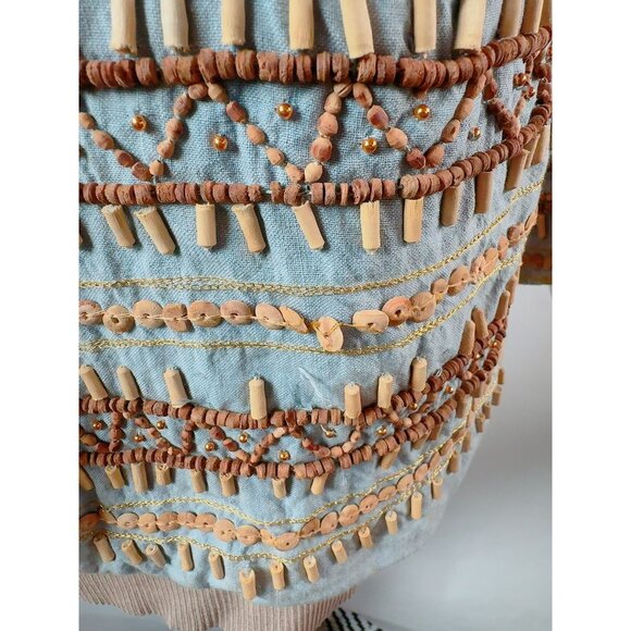 Sandy Starkman Chambray Embroidered Wood Beaded Cotton Jacket Vintage Size Large - Picture 13 of 16